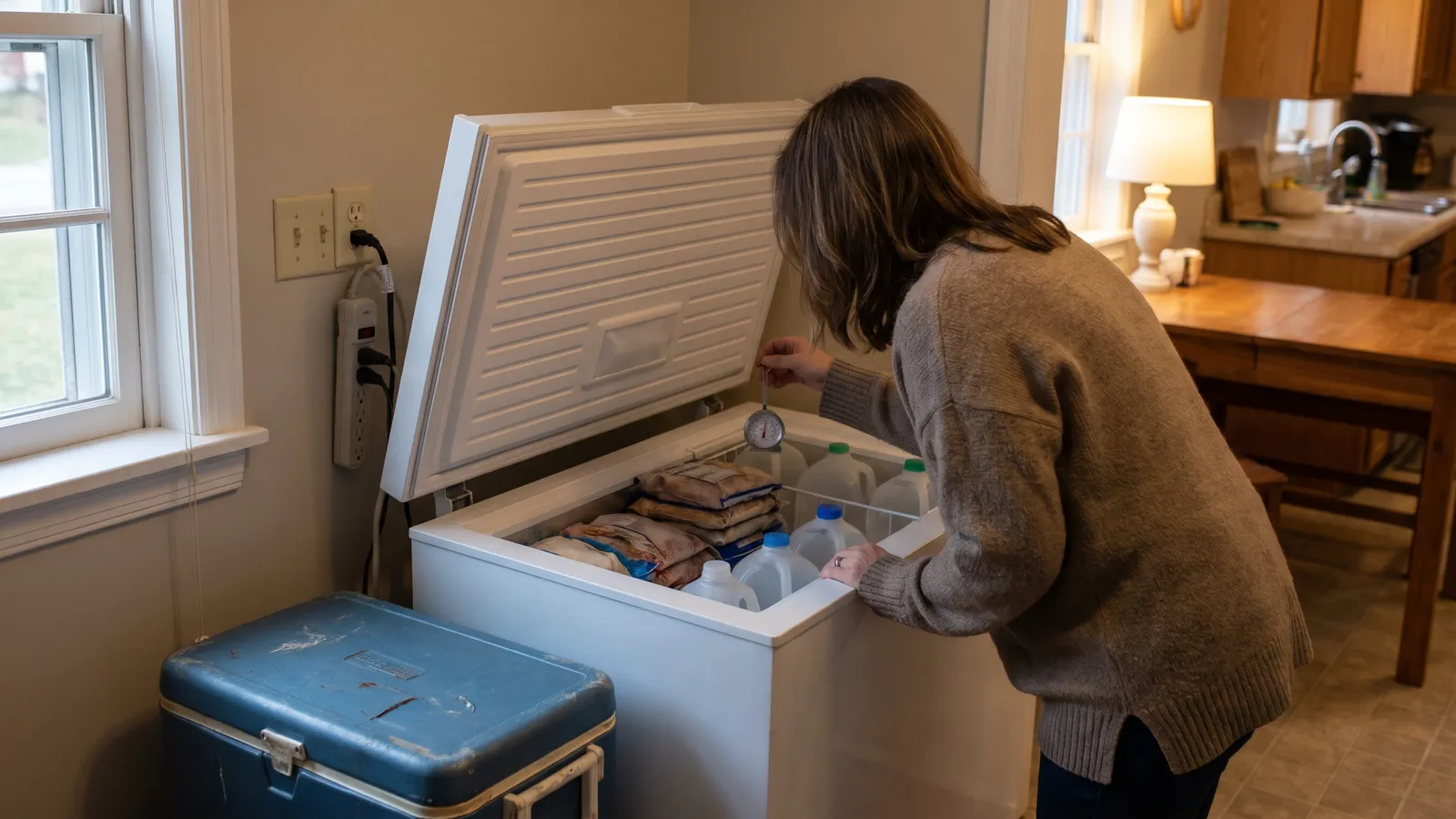 A warm, lived-in American home kitchen in the evening