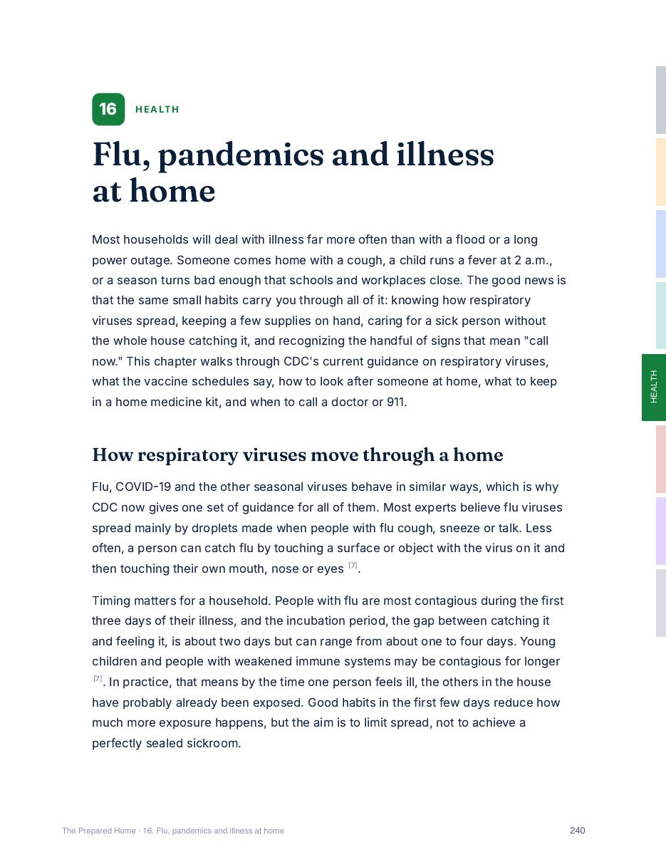 Opening page of the chapter on flu, pandemics and illness at home